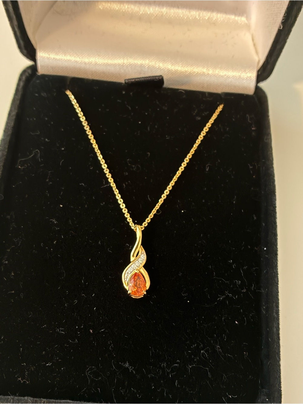 Gold Teardrop Orange Stone Pendant Necklace with real diamonds